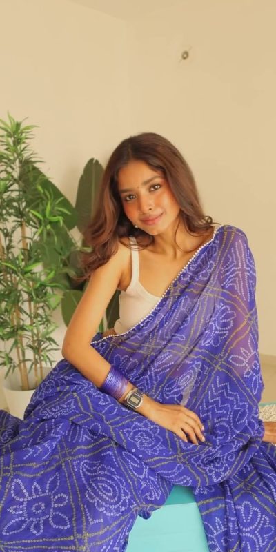 SC 410 Blue Color Soft Georgette Silk Bandhani Design Saree Casual, Wedding, Festive, Events . Expected Delivery 4-6 Working Days @1599/- only | Bollywood Sarees, Creative Sarees, Designer Sarees, Embroidered Sarees, Ethnic Saree, Modern Digital sarees, Party Wear Sarees, Sarees