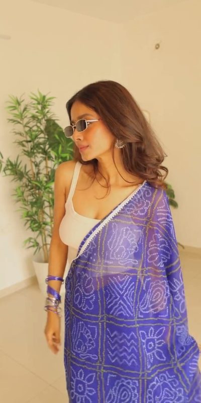 SC 410 Blue Color Soft Georgette Silk Bandhani Design Saree Casual, Wedding, Festive, Events . Expected Delivery 4-6 Working Days @1599/- only | Bollywood Sarees, Creative Sarees, Designer Sarees, Embroidered Sarees, Ethnic Saree, Modern Digital sarees, Party Wear Sarees, Sarees