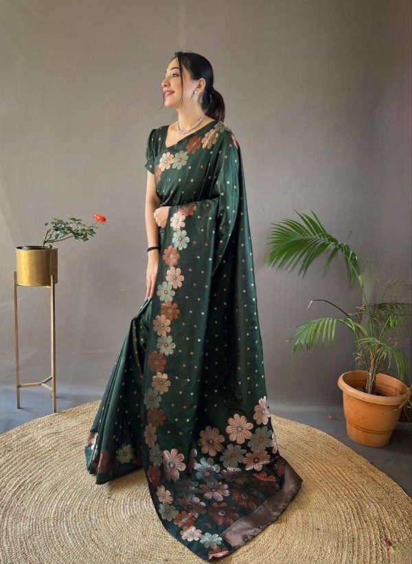 Aglow Green Color Soft Litchi Silk Kubera Pattu Saree