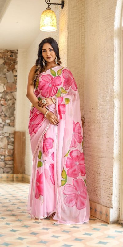 SC 409 Pink Color Pure Soft Georgette Silk All Over Saree Casual, Wedding, Festive, Events . Expected Delivery  4-6 Working Days @1599/- only                                                                                                                                           | Bollywood Sarees, Creative Sarees, Designer Sarees, Embroidered Sarees, Ethnic Saree, Modern Digital sarees, Party Wear Sarees, Sarees