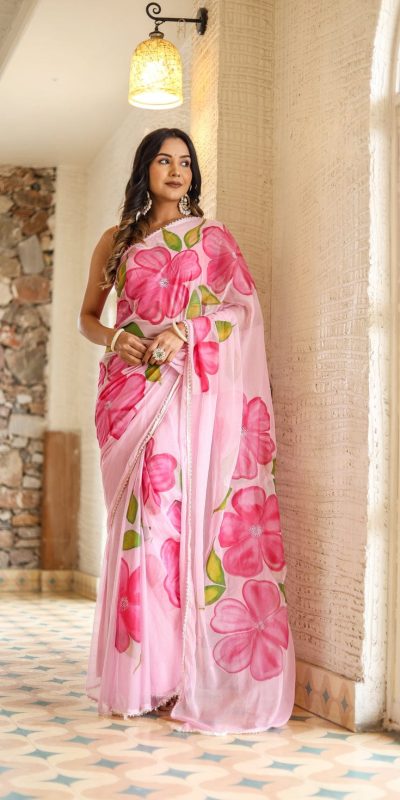SC 409 Pink Color Pure Soft Georgette Silk All Over Saree Casual, Wedding, Festive, Events . Expected Delivery 4-6 Working Days @1599/- only | Bollywood Sarees, Creative Sarees, Designer Sarees, Embroidered Sarees, Ethnic Saree, Modern Digital sarees, Party Wear Sarees, Sarees