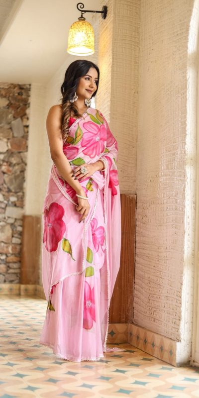 SC 409 Pink Color Pure Soft Georgette Silk All Over Saree Casual, Wedding, Festive, Events . Expected Delivery 4-6 Working Days @1599/- only | Bollywood Sarees, Creative Sarees, Designer Sarees, Embroidered Sarees, Ethnic Saree, Modern Digital sarees, Party Wear Sarees, Sarees