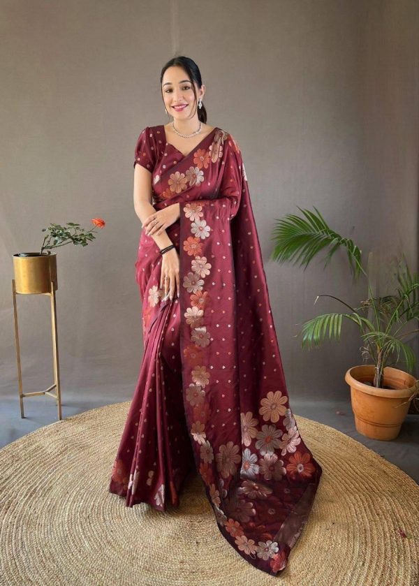 Aglow Red Color Soft Litchi Silk Kubera Pattu Saree