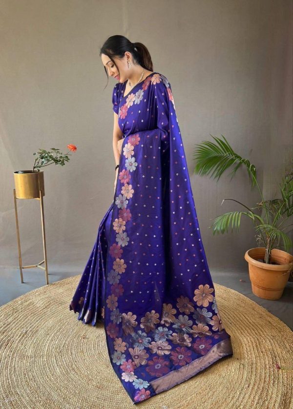 Aglow Royal Blue Color Soft Litchi Silk Kubera Pattu Saree