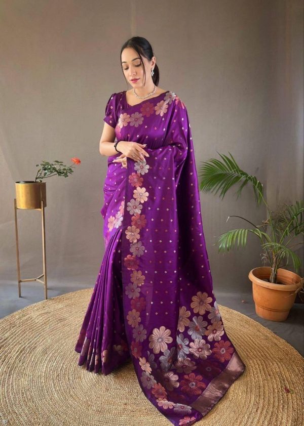Aglow Violet Color Soft Litchi Silk Kubera Pattu Saree