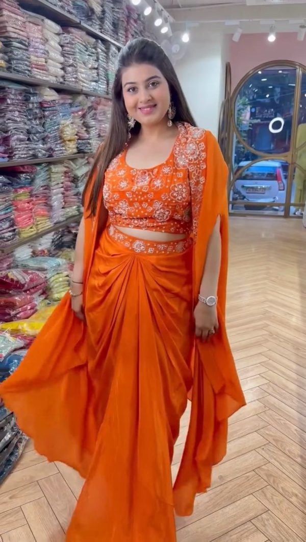 Amazing Orange Color Satin Silk Thread With Sequence Dhoti Suit