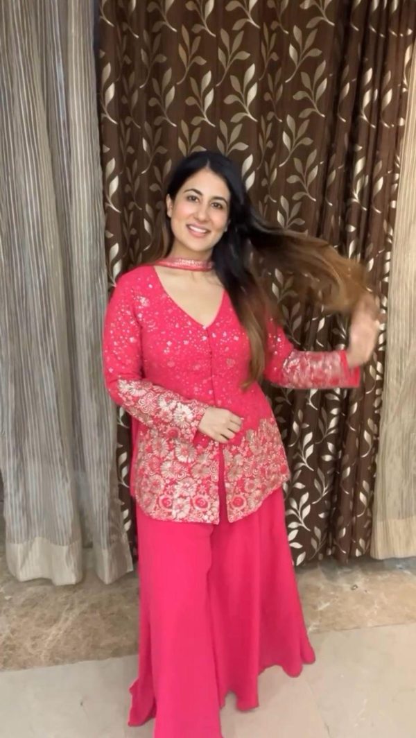 Amazing Rani Pink Color georgette Sequence Embroidery Work Salwar Suit