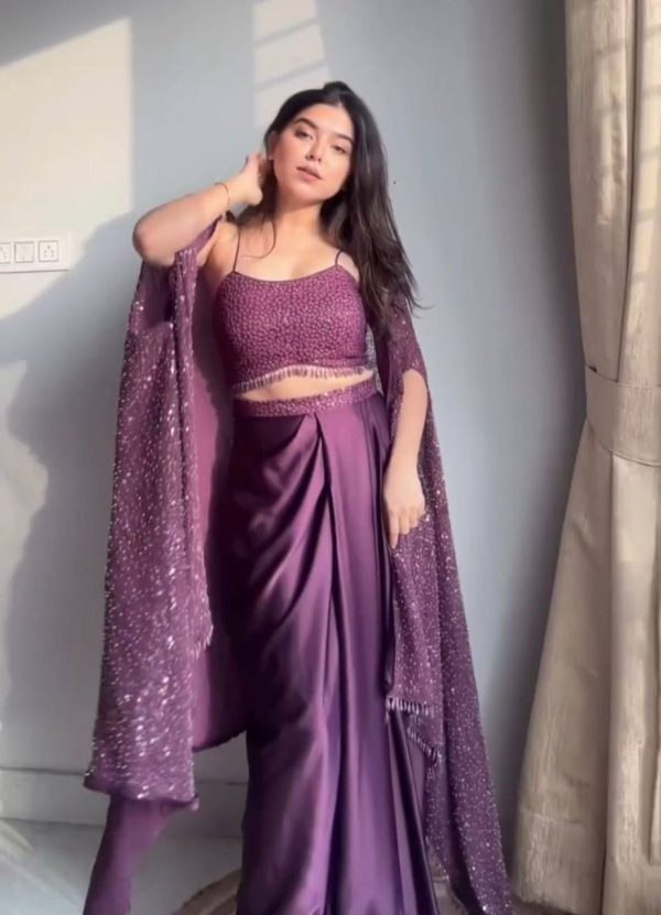Amazing Wine Color Rangoli Silk Sequence Threads Work Dhoti Suit