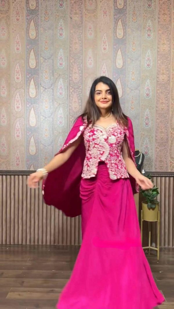 Awesome Pink Color Chinon Sequence Embroidery Work Dhoti Suit