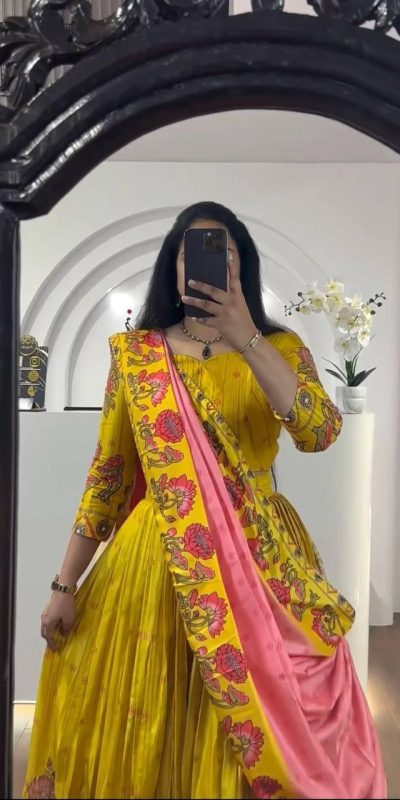 PC 321 Yellow Color Chant Crepe Kalamkari Print Lehenga Choli Casual, Wedding, Festival, Events, Expected, Delivery 4-5 Working Days @1799 | Bollywood Lehenga, Creative Lehenga, Designer Lehenga, Embroidered Lehenga, Lehenga, Party Wear Lehenga