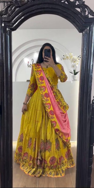 PC 321 Yellow Color Chant Crepe Kalamkari Print Lehenga Choli Casual, Wedding, Festival, Events, Expected, Delivery 4-5 Working Days @1799 | Bollywood Lehenga, Creative Lehenga, Designer Lehenga, Embroidered Lehenga, Lehenga, Party Wear Lehenga