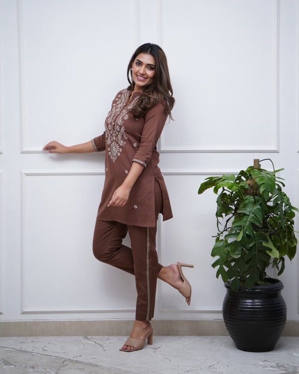 Beautiful Brown Color Rayon Embroidery Work Salwar Suit