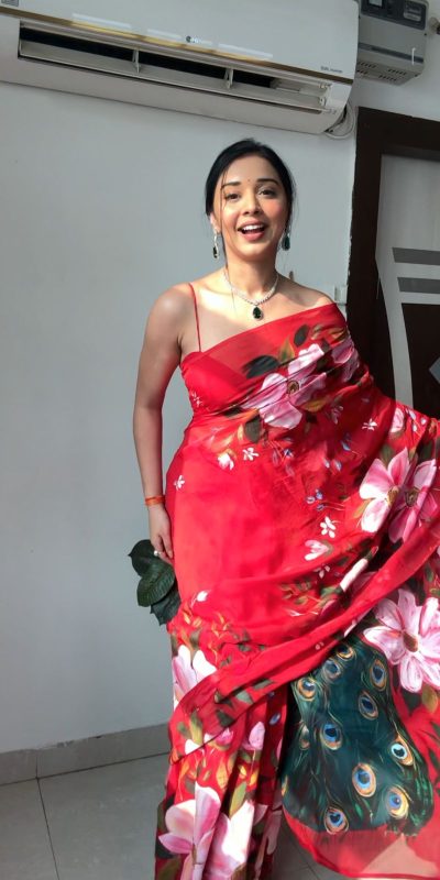 SC 227 Red Color Soft Organza Silk Ready To Wear Saree Casual, Wedding, Festive, Events . Expected Delivery 4-6 Working Days @1549/- only | Bollywood Sarees, Creative Sarees, Designer Sarees, Embroidered Sarees, Ethnic Saree, Modern Digital sarees, Party Wear Sarees, Sarees