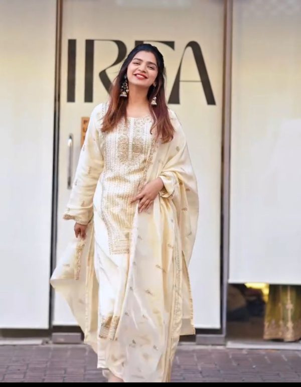Bright Half White Color Georgette With Embroidery Work Salwar Suit