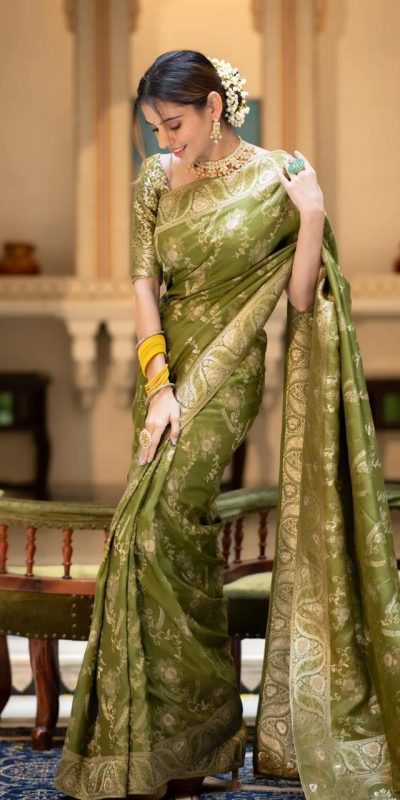 MB 494 Mehandi Color Soft Litchi Silk All Over Weaving Saree Casual, Wedding, Festive, Events . Expected Delivery 4-6 Working Days @1199/- only | Bollywood Sarees, Creative Sarees, Designer Sarees, Embroidered Sarees, Ethnic Saree, Modern Digital sarees, Party Wear Sarees, Sarees