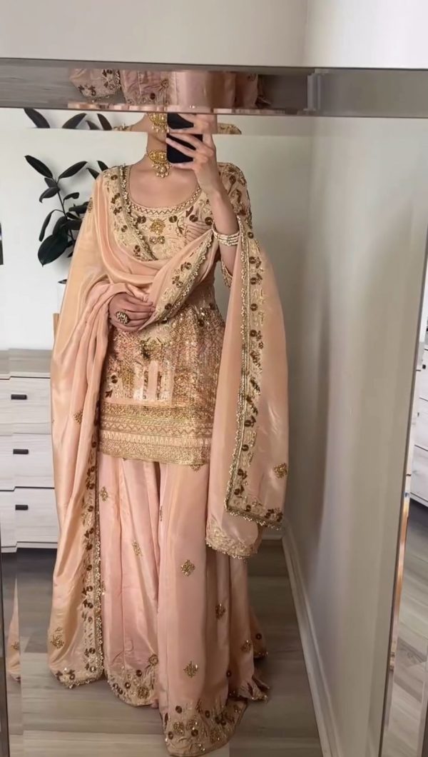 Classic Peach Color Jalpari Cotton With Embroidery Sequence  Salwar Suit