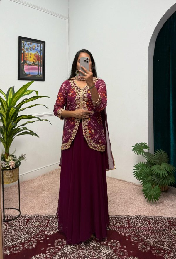Classic Wine Color Printed Faux Georgette Embroidery Work Salwar Suit
