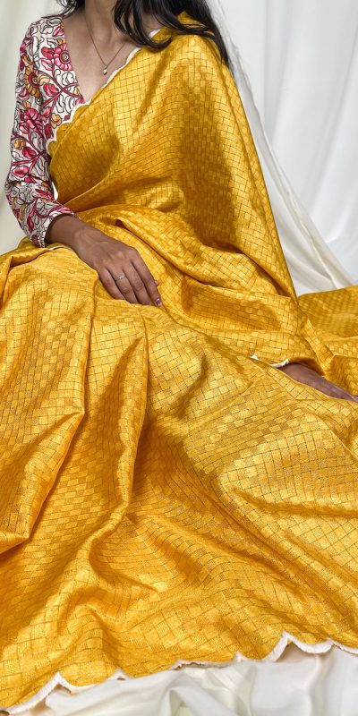 YNF 7706 Yellow Color Gadwall Chex Arce Work Saree Casual, Wedding, Festive, Events . Expected Delivery 4-6 Working Days @1549/- only | Bollywood Sarees, Creative Sarees, Designer Sarees, Embroidered Sarees, Ethnic Saree, Modern Digital sarees, Party Wear Sarees, Sarees