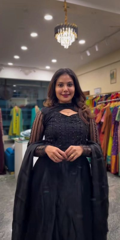 ND 5038 Black Color Jimmy Chu With Sequence Embroidery Work Gown Casual, Wedding, Party, Festive, Events Etc.4-6 Working Days@ 2099/-only | Bollywood Gowns, Creative Gowns, Designer Gowns, Embroidered Gowns, Gowns, Party Wear Gowns