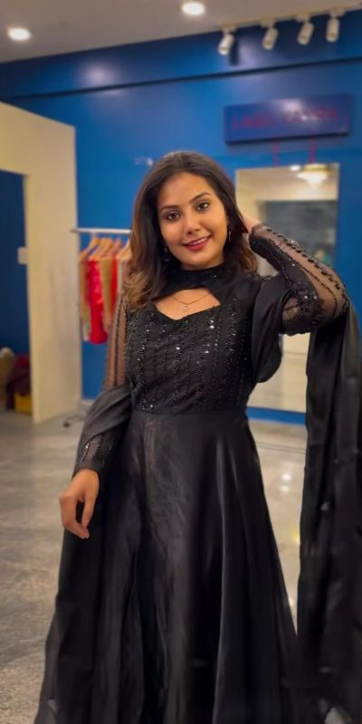 ND 5038 Black Color Jimmy Chu With Sequence Embroidery Work Gown Casual, Wedding, Party, Festive, Events Etc.4-6 Working Days@ 2099/-only | Bollywood Gowns, Creative Gowns, Designer Gowns, Embroidered Gowns, Gowns, Party Wear Gowns