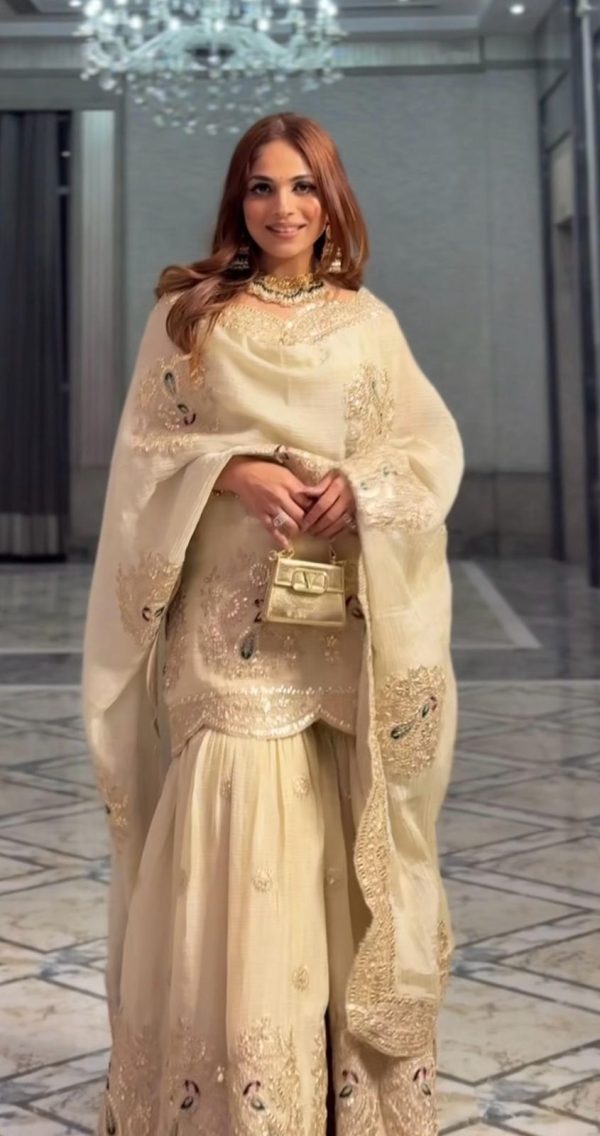 Excellent Half White Color Chinon Silk Sequence Work Salwar Suit