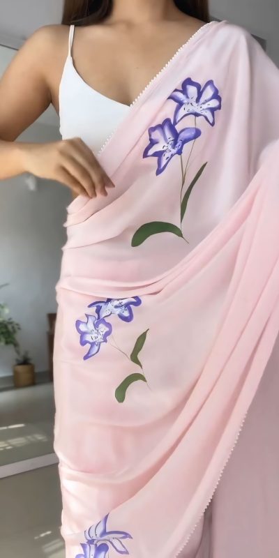 SC 408 Pink Color Pure Soft Georgette Silk Pari Work Saree Casual, Wedding, Festive, Events . Expected Delivery 4-6 Working Days @1599/- only | Bollywood Sarees, Creative Sarees, Designer Sarees, Embroidered Sarees, Ethnic Saree, Modern Digital sarees, Party Wear Sarees, Sarees