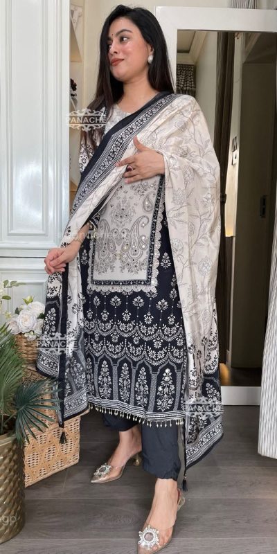 BE 337 White Color Chinon Printed Mirror Work Salwar Suit Casual, Wedding, Festive, Events . Expected Delivery 4-6 Working Days @1799/- only | Jump Suits, Casual Suits, Creative suits, Designer Suits, Palazzo Suits, Party Wear Suits, Patiala Suits, Salwar suit, Straight Suits