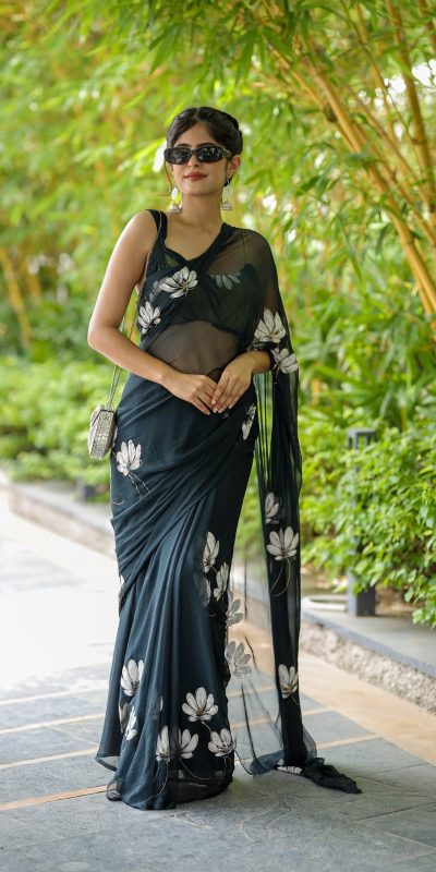 SC 411 Black Color Soft Georgette Silk All Over Saree Casual, Wedding, Festive, Events . Expected Delivery 4-6 Working Days @1599/- only | Bollywood Sarees, Creative Sarees, Designer Sarees, Embroidered Sarees, Ethnic Saree, Modern Digital sarees, Party Wear Sarees, Sarees