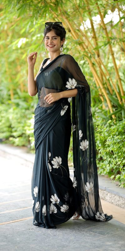 SC 411 Black Color Soft Georgette Silk All Over Saree Casual, Wedding, Festive, Events . Expected Delivery 4-6 Working Days @1599/- only | Bollywood Sarees, Creative Sarees, Designer Sarees, Embroidered Sarees, Ethnic Saree, Modern Digital sarees, Party Wear Sarees, Sarees