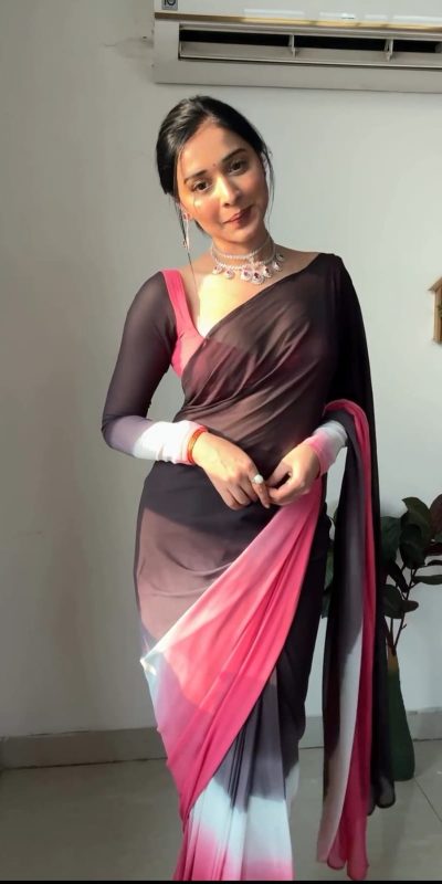 SC 235 Black Pink Color Soft Georgette Silk Ready To Wear Saree Casual, Wedding, Festive, Events . Expected Delivery 4-6 Working Days @1549/- only | Bollywood Sarees, Creative Sarees, Designer Sarees, Embroidered Sarees, Ethnic Saree, Modern Digital sarees, Party Wear Sarees, Sarees