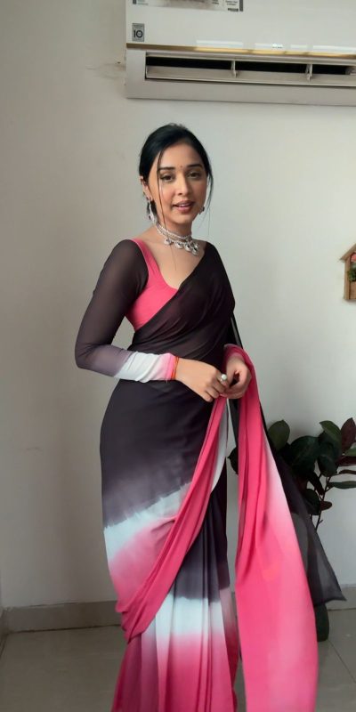 SC 235 Black Pink Color Soft Georgette Silk Ready To Wear Saree Casual, Wedding, Festive, Events . Expected Delivery 4-6 Working Days @1549/- only | Bollywood Sarees, Creative Sarees, Designer Sarees, Embroidered Sarees, Ethnic Saree, Modern Digital sarees, Party Wear Sarees, Sarees