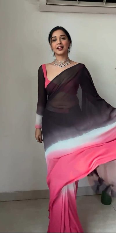 SC 235 Black Pink Color Soft Georgette Silk Ready To Wear Saree Casual, Wedding, Festive, Events . Expected Delivery 4-6 Working Days @1549/- only | Bollywood Sarees, Creative Sarees, Designer Sarees, Embroidered Sarees, Ethnic Saree, Modern Digital sarees, Party Wear Sarees, Sarees