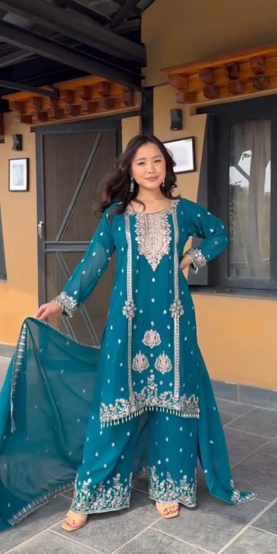 DC G90 Blue Chinon Chinon Embroidery Work Fancy Moti lace Salwar Suit Casual, Wedding, Festive, Events . Expected Delivery 4-6 Working Days @2049/- only | Jump Suits, Casual Suits, Creative suits, Designer Suits, Palazzo Suits, Party Wear Suits, Patiala Suits, Salwar suit, Straight Suits