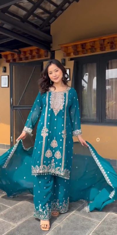 DC G90 Blue Chinon Chinon Embroidery Work Fancy Moti lace Salwar Suit Casual, Wedding, Festive, Events . Expected Delivery 4-6 Working Days @2049/- only | Jump Suits, Casual Suits, Creative suits, Designer Suits, Palazzo Suits, Party Wear Suits, Patiala Suits, Salwar suit, Straight Suits
