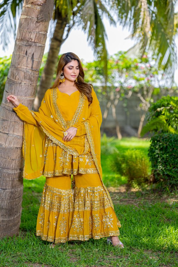 Fantastic Yellow Color Georgette 7mm Sequence Work Salwar Suit