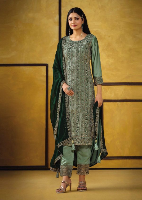 Glowing Firozi Color Rangoli Coding Sequence Work Salwar Suit