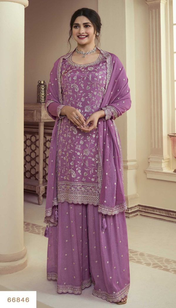 Glowing Light Violet Color Chinon Embroidery Multi Work Salwar Suit