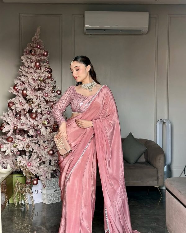 Glowing Peach Color Crepe Silk With Kody Lace Work Saree