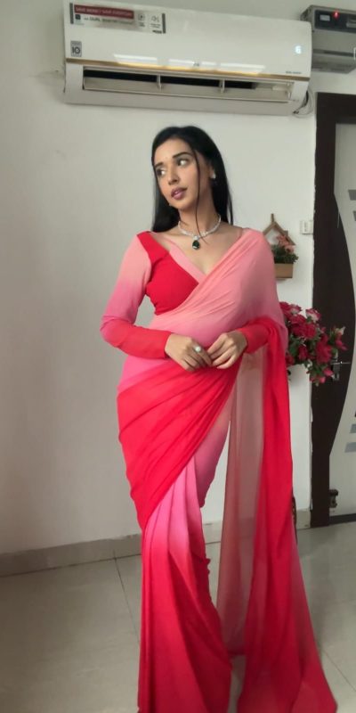  SC 226 Pink Red Color Soft Georgette Silk Ready To Wear Saree Casual, Wedding, Festive, Events . Expected Delivery  4-6 Working Days @1549/- only                                                                                                                                             | Bollywood Sarees, Creative Sarees, Designer Sarees, Embroidered Sarees, Ethnic Saree, Modern Digital sarees, Party Wear Sarees, Sarees