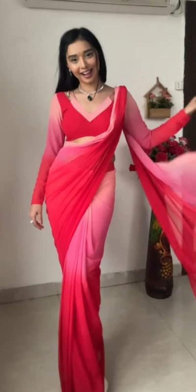 SC 226 Pink Red Color Soft Georgette Silk Ready To Wear Saree Casual, Wedding, Festive, Events . Expected Delivery 4-6 Working Days @1549/- only | Bollywood Sarees, Creative Sarees, Designer Sarees, Embroidered Sarees, Ethnic Saree, Modern Digital sarees, Party Wear Sarees, Sarees