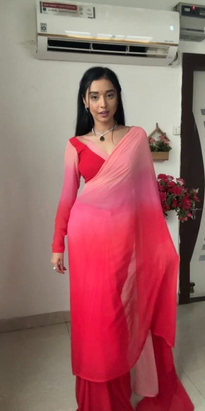 SC 226 Pink Red Color Soft Georgette Silk Ready To Wear Saree Casual, Wedding, Festive, Events . Expected Delivery 4-6 Working Days @1549/- only | Bollywood Sarees, Creative Sarees, Designer Sarees, Embroidered Sarees, Ethnic Saree, Modern Digital sarees, Party Wear Sarees, Sarees