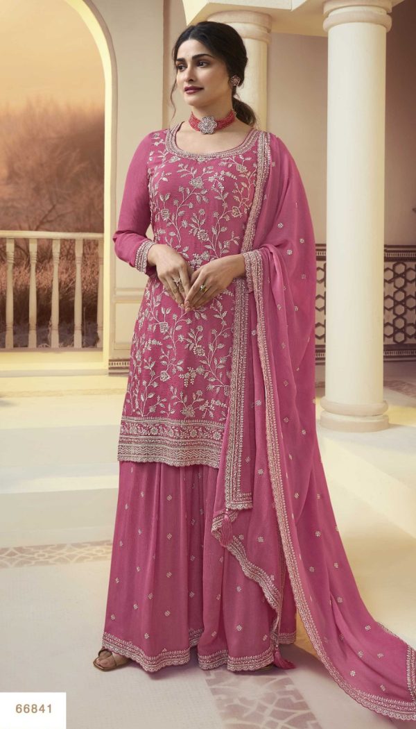 Glowing Pink Color Chinon Embroidery Multi Work Salwar Suit