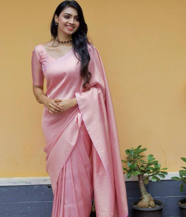 Glowing Pink Color Lichi Silk Jacquard Work On All Over Saree