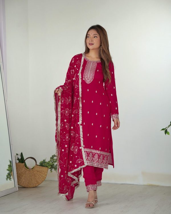 Glowing Pink Color Rangoli Silk Sequence Jari Work Salwar Suit