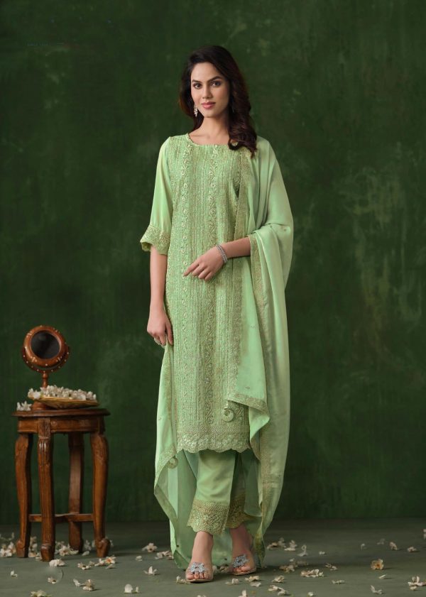 Glowing Pista Color Rangoli Coding Sequence Work Salwar Suit