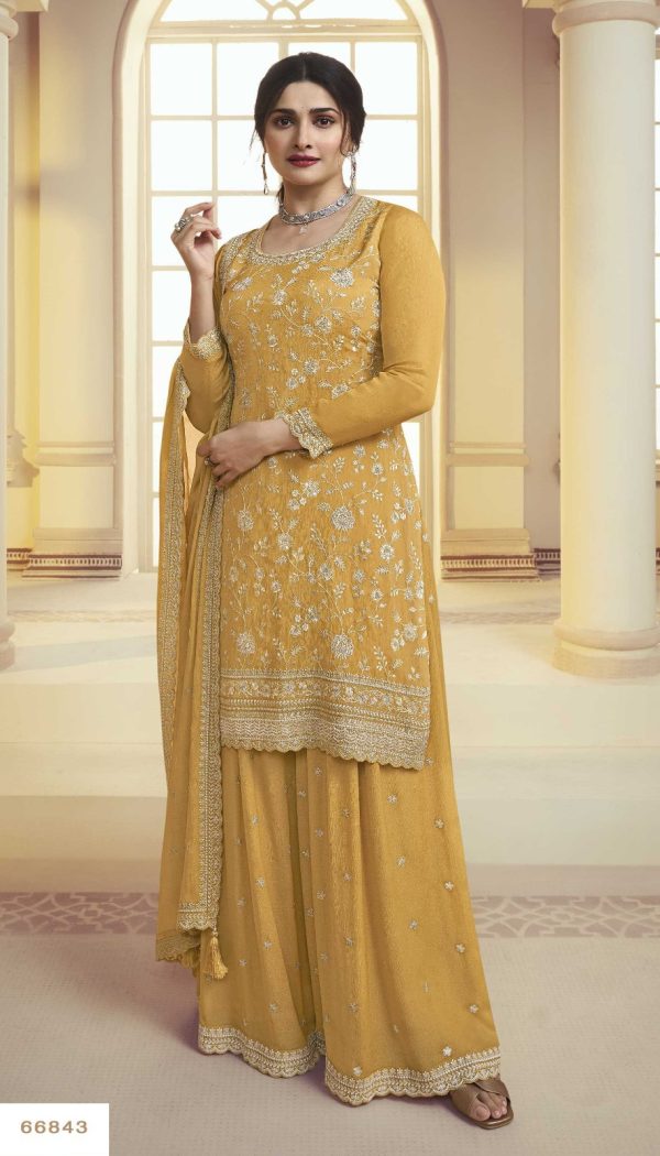 Glowing Yellow Color Chinon Embroidery Multi Work Salwar Suit