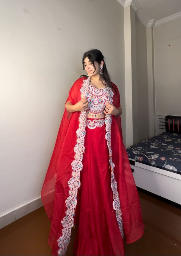 Gorgeous Red Color Georgette Sequence Diamond Work Dhoti Suit