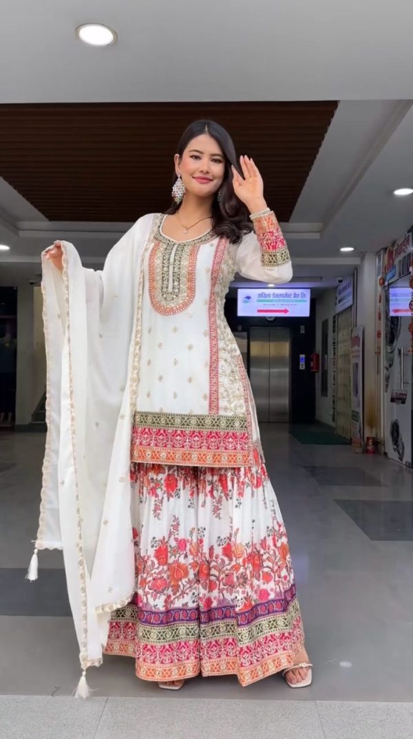 Graceful White Color Georgette Sequences Work Salwar Suit