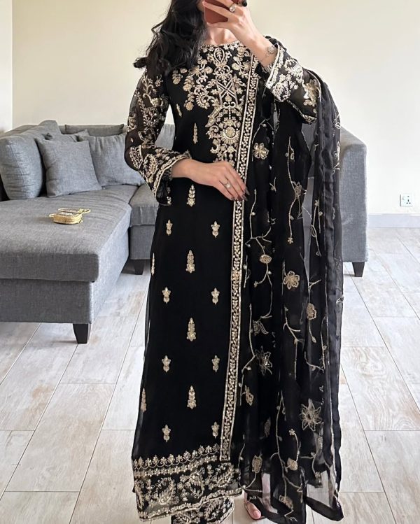Lovely Black Color Georgette thread with Sequence Salwar Suit