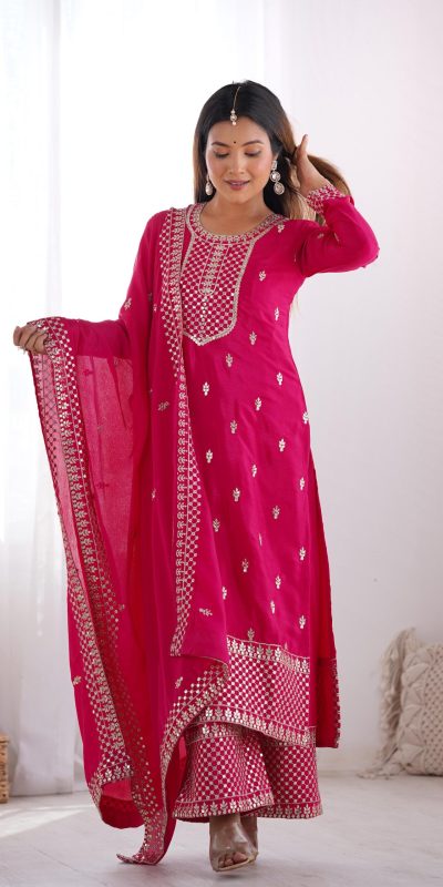 KB 282 Pink Color Chinon Silk Embroidery Jari Work Salwar Suit Casual, Wedding, Festive, Events . Expected Delivery 4-6 Working Days @1949/- only | Jump Suits, Casual Suits, Creative suits, Designer Suits, Palazzo Suits, Party Wear Suits, Patiala Suits, Salwar suit, Straight Suits